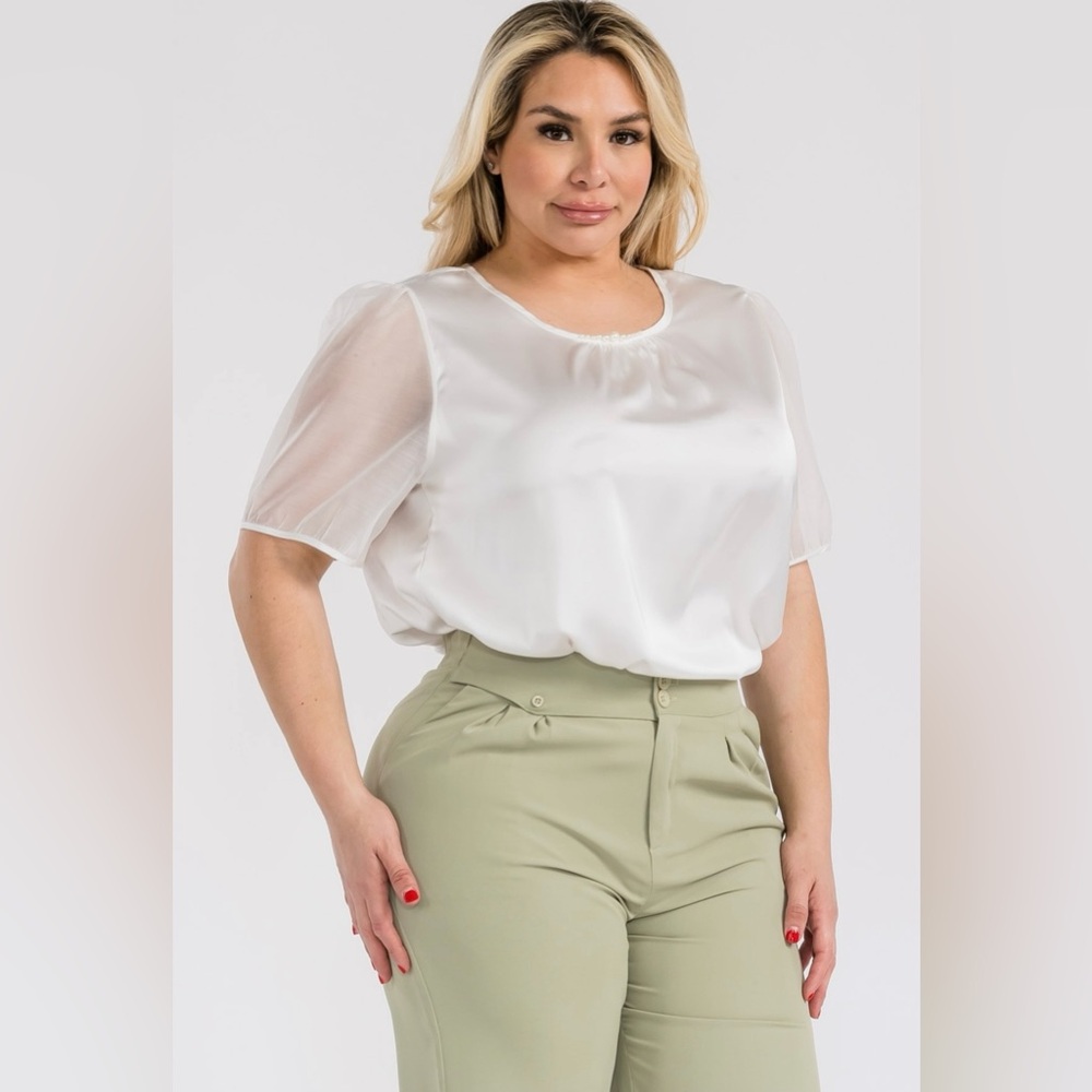 Solid crew neck 3/4 sleeve elegant blouse